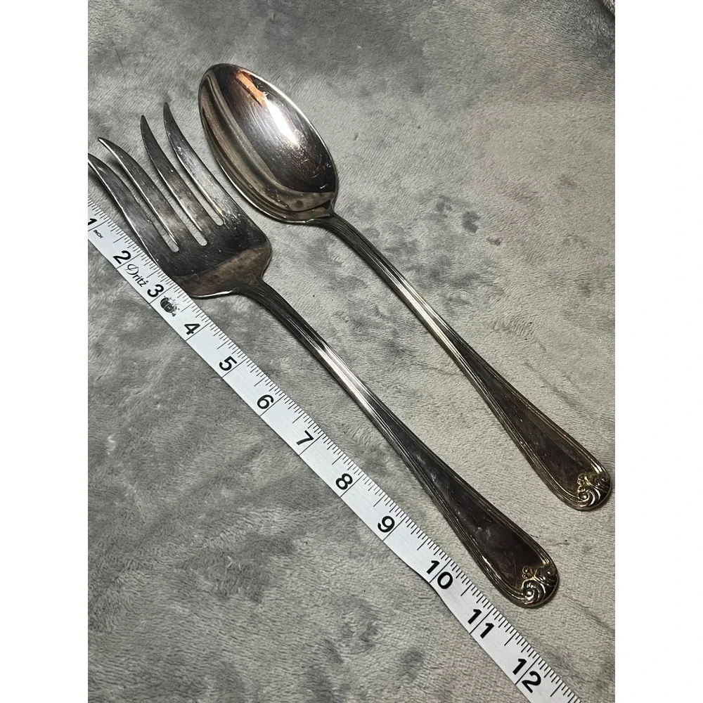 Gorham Heritage Italy Silverplate Serving Spoon Fork Set 11.5 In Vintage Party